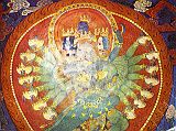 Tibet Guge 09 Tsaparang Demchog Temple 06 Padma Dakini Heruka Along the right wall is the cycle of Heruka (Tib. Kye Dorje), with five dakinis each holding Heruka in tantric yab-yum, with this one called Padma Dakini. Photo - Aschoff: Tsaparang - Knigsstadt in Westtibet (1997).